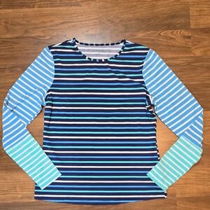 Lands' End Blue Long Sleeve Rashguard with Striped Design